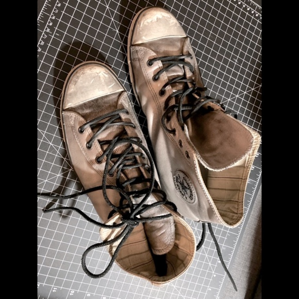 Converse x John Varvatos Leather Hi Chuck Taylor Black Metallic Silver.